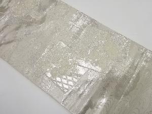 アンティーク　色紙に流水・草花模様織り出し袋帯（着用可）